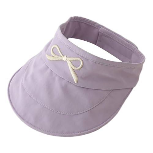 Baseball Cap, Kids Wide Brims Empty Top Hat Quick Drying Hat Adjust Head Size Sun Hats with Embroidery Bowknot Khaki(Purple)