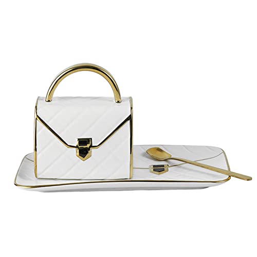 COGOALL Tazas De Café Cerámicas, Tazas De Té Y Conjuntos De Sartén (con Cuchara), Tazas De Café Expreso En Forma De Bolso, Tazas De Té De Regalo En Forma De Bolsa Creativa 310ml (White)