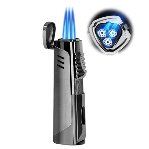 3 Flammen Jet Feuerzeug, Feuerzeug mit Gas befüllt, Sturmfeuerzeug Jetflamme mit Locher, Elektronisches Gasfeuerzeug mit Sichtbares Gasfenster Nachfüllbar Geschenk für Vater Boy Freund(Ohne Gas) 3 Flammen Jet Feuerzeug, Feuerzeug mit Gas befüllt, Sturmfeuerzeug Jetflamme mit Locher, Elektronisches Gasfeuerzeug mit Sichtbares Gasfenster Nachfüllbar Geschenk für Vater Boy Freund(Ohne Gas)