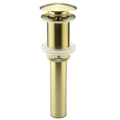 Bathroom Sink Pop Up Drain Assembly Without Overflow Fits 1.57 to 2.36 Inch Sink Openings with 1-1/4 Inch Tailpiece Large Cap Solid Brass Drain Stopper (Brushed Gold) - image 1
