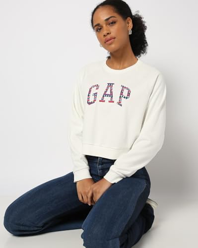 Image of Gap Women Regular Fit Solid Full Sleeves Round Neck Cotton Sweatshirt