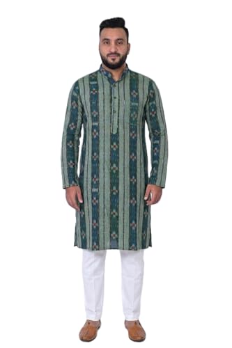 Image of GHL GUENDICHA HAAT Sambalpuri Certified Handloom Men's Pure Cotton Kurta | Odisha Ikat Ethnic Wear | Mandarin Collar | Full Sleeve Traditional Kurta for Men
