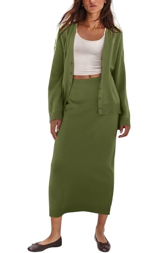 ReachMe Women 2 Piece Sweater Skirt Sets Button Down Cardigan