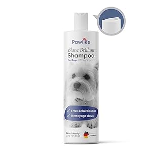 Pawlie&rsquo;s Shampooing pour Chien pour Fourrure Blanche – Soin Optimal pour Les pelages clairs et Blancs – Shampoing pour Chiens Blancs – Idéal pour Les Havanais, westi, Husky, Maltais et Chiens clairs.
