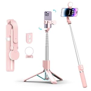 Selfie Stick with Rechargable Remote & Light (1PC), Tripod for iPhone, Cell Phone Stand for Video Recording, Portable Travel Essentials Smartphone Mount Holder, Extendable Vlogging Filming Accessories