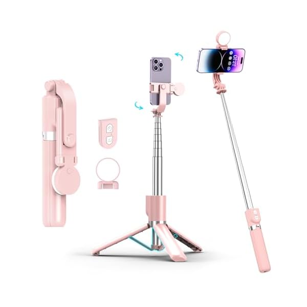 Selfie Stick with Rechargable Remote and Light, Tripod for iPhone, Cell Phone Stand for Video Recording, Portable Travel Essentials Smartphone Mount Holder, Extendable Vlogging Filming Accessories
