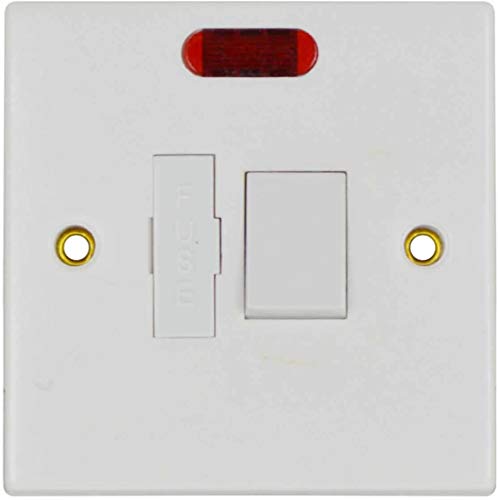 Invero 1 Gang Spur Wall Switch 13 Amp Fused Connection Unit Switched - Standard Square White with Red Neon Indicator