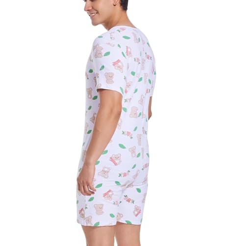 Mens Short Sleeve Onesie Bodysuit One Piece Pajamas Printed Jumpsuit Cotton Romper for Men4