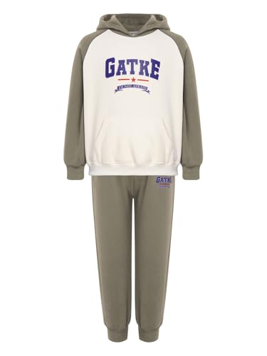 Image of YiZYiF Kids Boys Fleece Lined Sweatshirts Outfit Long Raglan Sleeves Hoodie And Jogger Pants Activewear Set