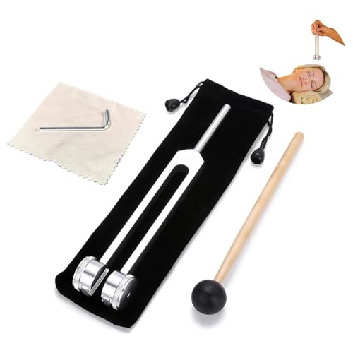 Image of HASTHIP Tuning Fork 128Hz, Aluminum Alloy Tuning Fork for Acoustic Testing, Healing and Sound Therapy 128Hz Low Frequency Tuning Fork Set with Rubber Hammer, Wrench Tool, Storage Pouch