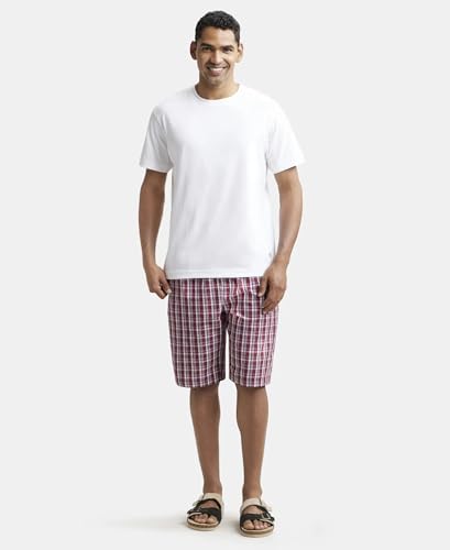 Image of Jockey 9005 Men's Super Combed Mercerized Cotton Woven Fabric Regular Fit Printed Bermuda with Side Pockets