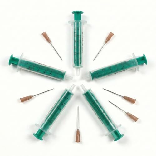 Green Medical Einwegspritzen-Set, 5x 5ml Spritzen mit 6x Stumpfen Kanülen, Steril Verpackt, für Tinte, Basteln und Heimwerken, mit Wiederverwendbarem Aufbewahrungsbeutel
