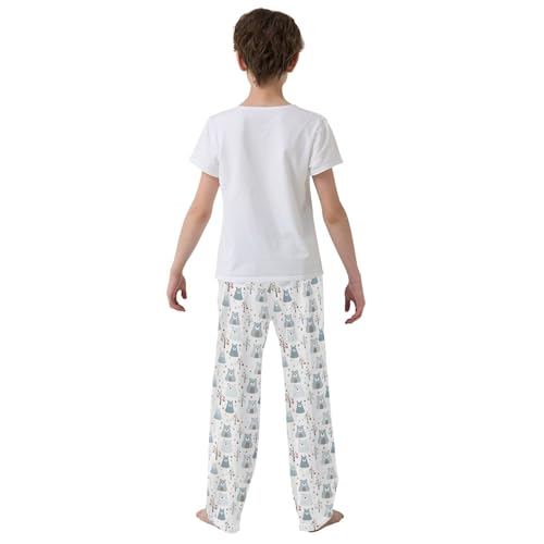 Woodland Cute Bear Long Pajama Pants Elastic Waist PJ Bottoms with Pockets S A1129604