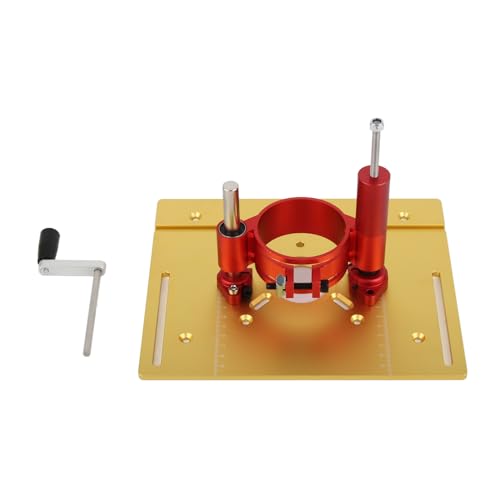 Kit de de elevación para enrutador manual, elevador de mesa para enrutador para bricolaje en carpintería, base de aleación de aluminio con manivela, rango de elevación de (Oro)