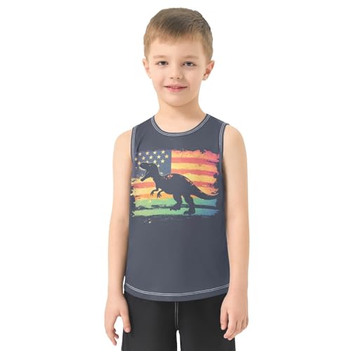 Boys Tank Top Shirts Rainbow American Flag Dinosaur Sleeveless T-Shirts Crew Neck for Kids Clothing Children2