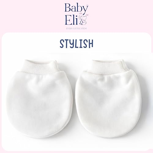 Image of Baby Eli Cotton Newborn Mittens (Picot Wrist) Set of 6 for Baby Boys & Girls 0-6 Months | Soft and Cozy Unisex Infant Gloves | Assorted Baby Hand Gloves | Adjustable Scratch Protection