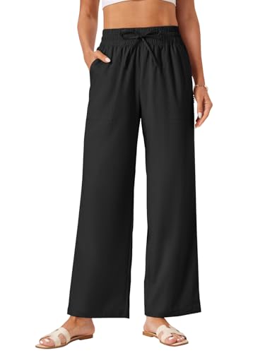 Wide Leg Linen Pants Women Palazzo Flowy Beach Casual Loose Drawstring Boho Summer Pants 2025 with Pockets