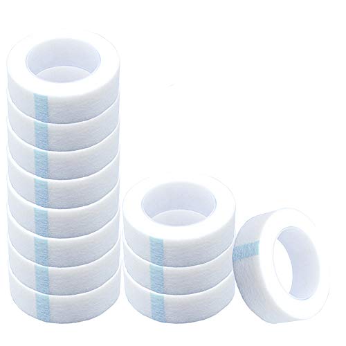 Eyelash Tape White 12PCS by GNAWRISHING, Adhesive Fabric Eyelash Tapes with Eyelash Curlerh Set, 9M Each Roll