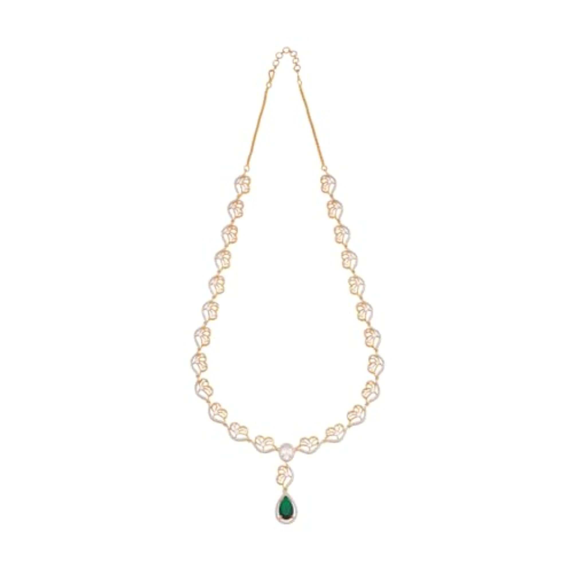 Women's Green Rodium-Gold Polished Copper Zircon Necklace