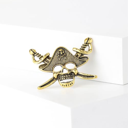 Image of Punk Skull Head Cross Sword Brooch Pin Cool Skeleton Lapel Pin for Dress Suit Decor Halloween Party Clothing Accessories for Women Men