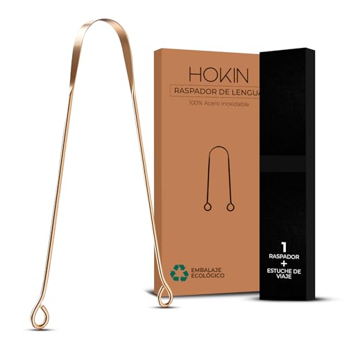 HOKIN Raspador de lengua, tratamiento de mal aliento de cobre, raspador de lengua 100% cobre, raspador de lengua para hombres y mujeres, cepillo limpiador de lengua para higiene bucal (1 unidad)