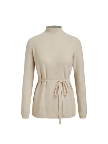 CIDER Women's Mock Neck Sweater with Tie Waist Elegant Long Sleeve Casual Knit Top