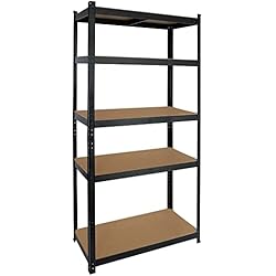 Estanterias Garaje Ikea 7H SEVEN HOUSE - Estantería Modular Almacenaje, Acero y MDF Antihumedad, Hogar, Trastero, Garajes y Talleres, 5 Baldas Ajustables, Carga Máxima 875Kg, 90x40x180cm (Largo x Ancho x Alto), Color Negro