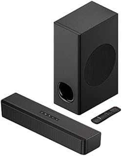 PHEANOO 2.1 Compact Sound Bars for TV with Subwoofer, HDMI ARC/Bluetooth 5.0/Optical/AUX/RCA Connection, Remote Control, Adjustable Bass, Wall Mountable – P15, 140W, 16 inch