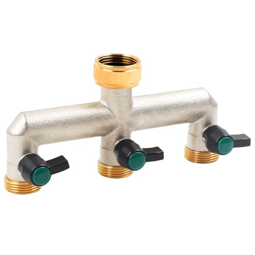 HOIIME 3 Way Brass Tap Splitter, 3/4" Tap Adapter for Home Garden Outdoor Kitchen, 1