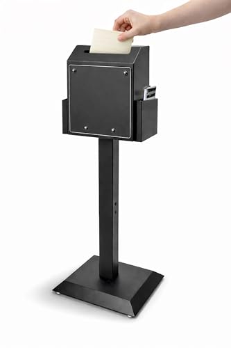 Suggestion Box with Stand, Floor Standing Offering Box, Heavy Duty Metal Locking Ballot Collection Safe Box for Voting Charity Donation Church Election Ballet Event