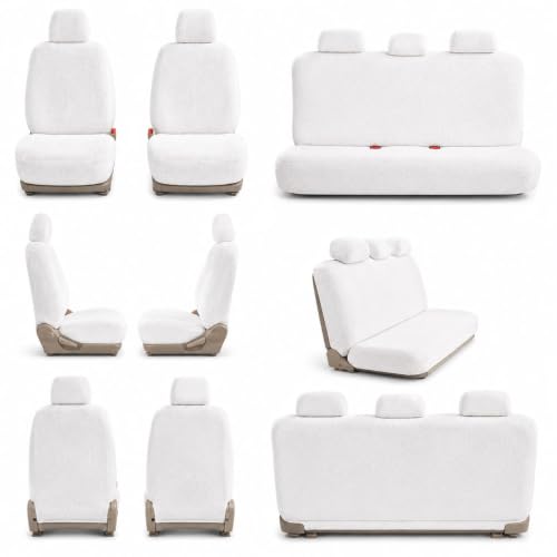 Image of Royal Bharmal Universal Fit Car Seat Cover Towel Set for 5 Seater Cars | 8 Piece Premium Terry Cotton Washable Seat Covers | Breathable Sweat Absorbent Seat Protectors (White)