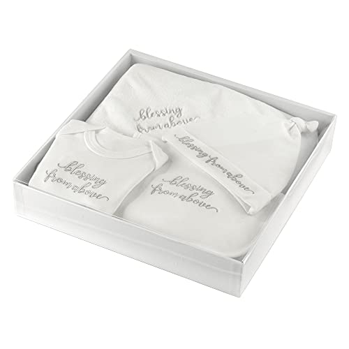 Lillian Rose Newborn Baby Christening Set, Romper, Cap, Bib and Blanket, Off White3