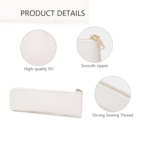 Image of Faux Leather Pencil Case Slim Pencil Pouch Durable Zipper Stationery Bag Small Travel Use(Pink /FL)