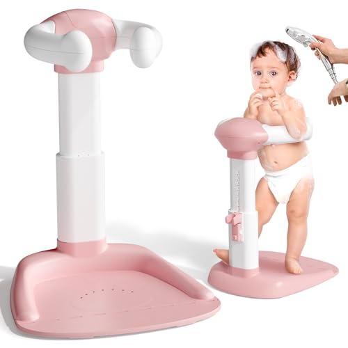 COOSEYA® Baby Shower Stand, Toddler Bath Stand Support with Thicker Colum, Anti-Pinch, Anti-Slip Base, Adjustable Shower Holder for Toddler Standing