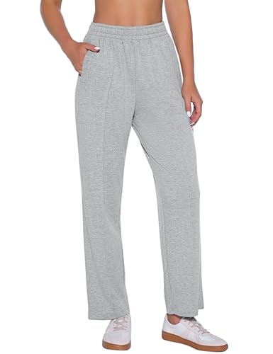 Demegimi Pantalón Chándal Mujer Pantalones Deportivos de Mujer con Cintura Elástica y Ajustable de Tiro Alto para Gimnasio Algodón Pantalones Deportivos Mujer con Bolsillos Laterales(Gris Claro,XL)