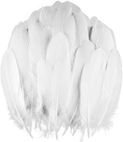 UNEEDE 120Pcs 6-8 Inch White Feathers, Natural Goose Feathers for DIY Wedding Decorations, Angel Wings & Fairy Crafts