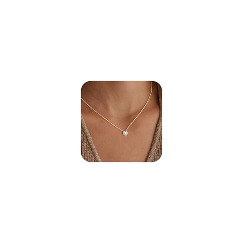 Image of Turandoss April Birthstone Necklace for Women Circular Birthstone Topaz Pendant 14K Gold Plated Necklace Birthday Gifts for Women Jewellery