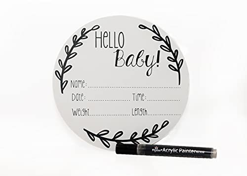 Image of Nana's Little Angels Large Birth Announcement Sign 8 inch White “Hello Baby” Newborn Baby Name Announcement Wooden Sign with Black Paint Marker Baby Announcements for Hospital Pictures & Photo Prop…