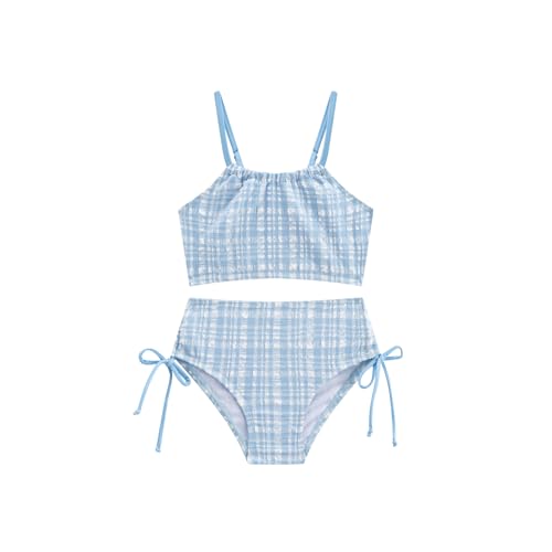 LIZENS Girls Two-Pieces Plaid Swimwear Spaghetti 2-12Years Tie Side Beach Bathing Swimsuit Bikini Sets