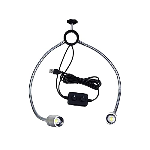 Microscope LED Spot Lights Illuminator Lamp, USB Dual Gooseneck Adjustable, 25 32mm Pillar Twin Goose Neck Stereo Microscope Digital Camera