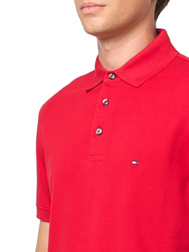 Image of Tommy Hilfiger Men's Short Sleeve Polo Shirts in Slim Fit with Stretch and Organic Pique Cotton