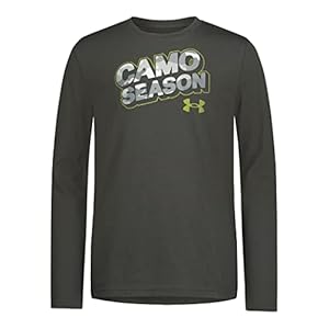 Under Armour boys Outdoor Long Sleeve Tee, Stylish Crew Neckline, Cute Full Fit T Shirt, Baroque Green Camo, Large US