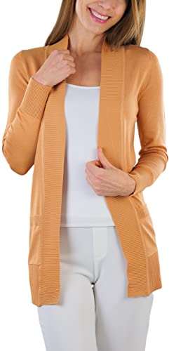 Image of ToBeInStyle Women's Long Sleeve Rib Banded Open Sweater Cardigan