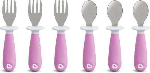 Image of Munchkin Raise Toddler Fork and Spoon Utensil Set, Rest Keeps Tip Off Table, BPA Free, Purple (Pack of 72)