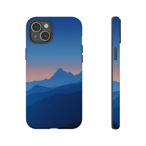 Coque iPhone 15 Plus mate au motif artistique Surreal Mountain Sunrise