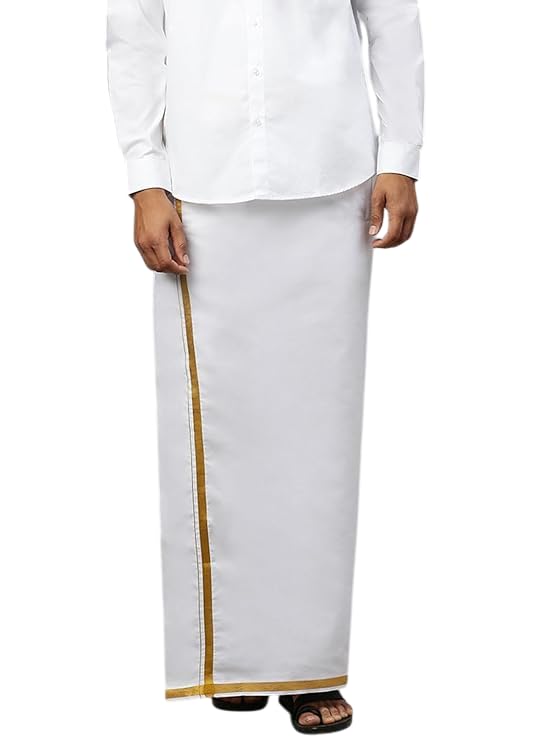 RAMRAJ COTTON Men's Ready-to-Wear Velcro/Adjustable Single-Layer Dhoti with Bold Border and Side Pocket-picture-26
