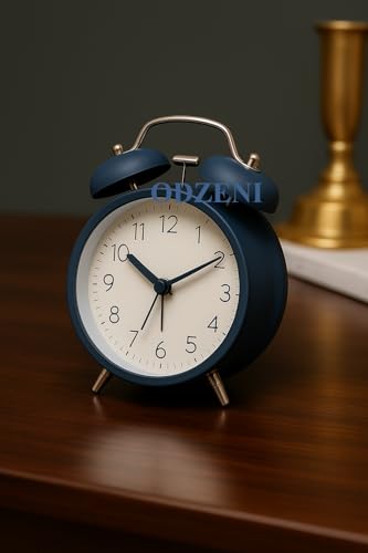 Image of Classic Twin Bell Analog Alarm Clock - Retro Metal Table Clock with Night Light & Loud Ringer - Ideal for Bedroom, Office, or Study (Blue)