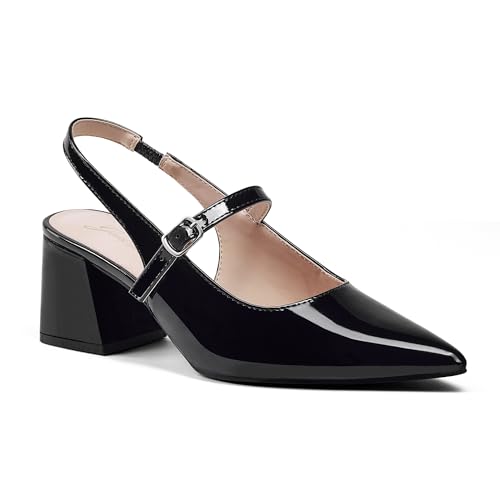 GENSHUO Women’s Slingback Chunky Heels 2.36 Inch Closed Pointed Toe Mary Jane Pumps Low Block Heels for Women Classic Comfort Party Daily Office Shoes2