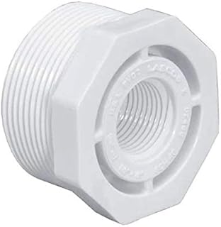 White Sch 40 PVC Reducer - 3/4 Inch MNPT male pipe thread x 3/8 Inch FNPT female pipe thread PVC Reducing Bushing - PVC Pipe Reducer Adapter Fitting - PVC Reducer Bushing