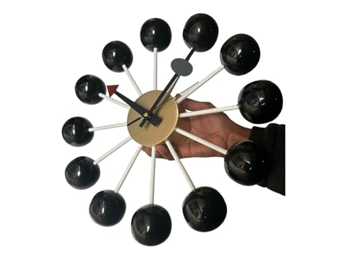 George Nelson Black Ball Wall Clock Replica - Stylish 12-Inch Silent Non-Ticking Quartz Wall Clock for Modern Spaces - Unique Home Decor for Living Room, Bedroom, Office, or Kitchen